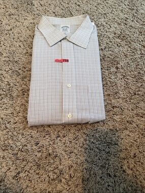 Brooks Brothers White Dress Shirt with Blue Check